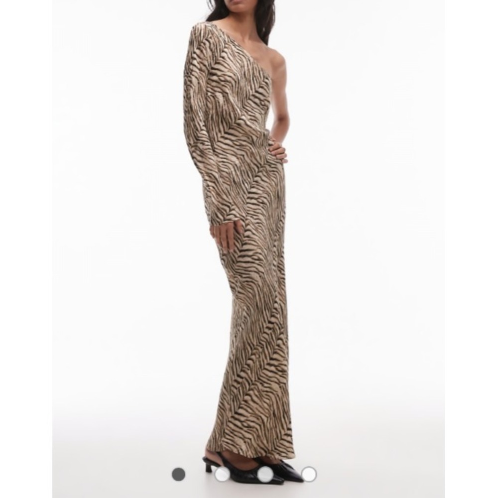 Top‎ Shop Size 12 One Shoulder Bias Cut Animal Tiger Print Maxi Dress